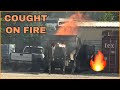roll off dumpster cought on fire