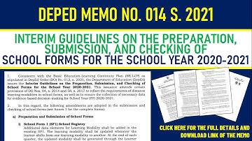 INTERIM GUIDELINES ON THE PREPARATION, SUBMISSION AND CHECKING OF SCHOOL FORMS FOR SY 2020-2021