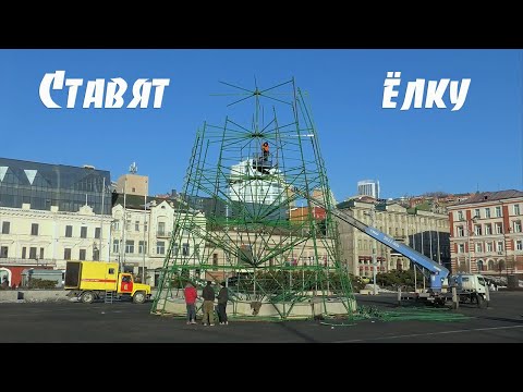 Ставят елку на центральной площади Владивостока, 2020.