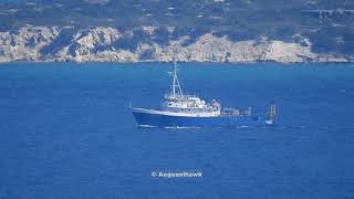 Turkish research and survey vessel Bilim 2 northbound Chios Strait in east Aegean Sea.