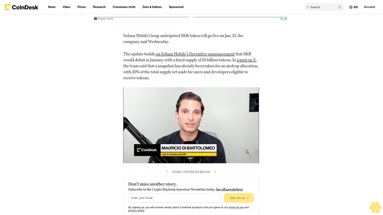 Компания Solana Mobile объявила о запуске токена SKR 21 января и подтвердила аирдроп.