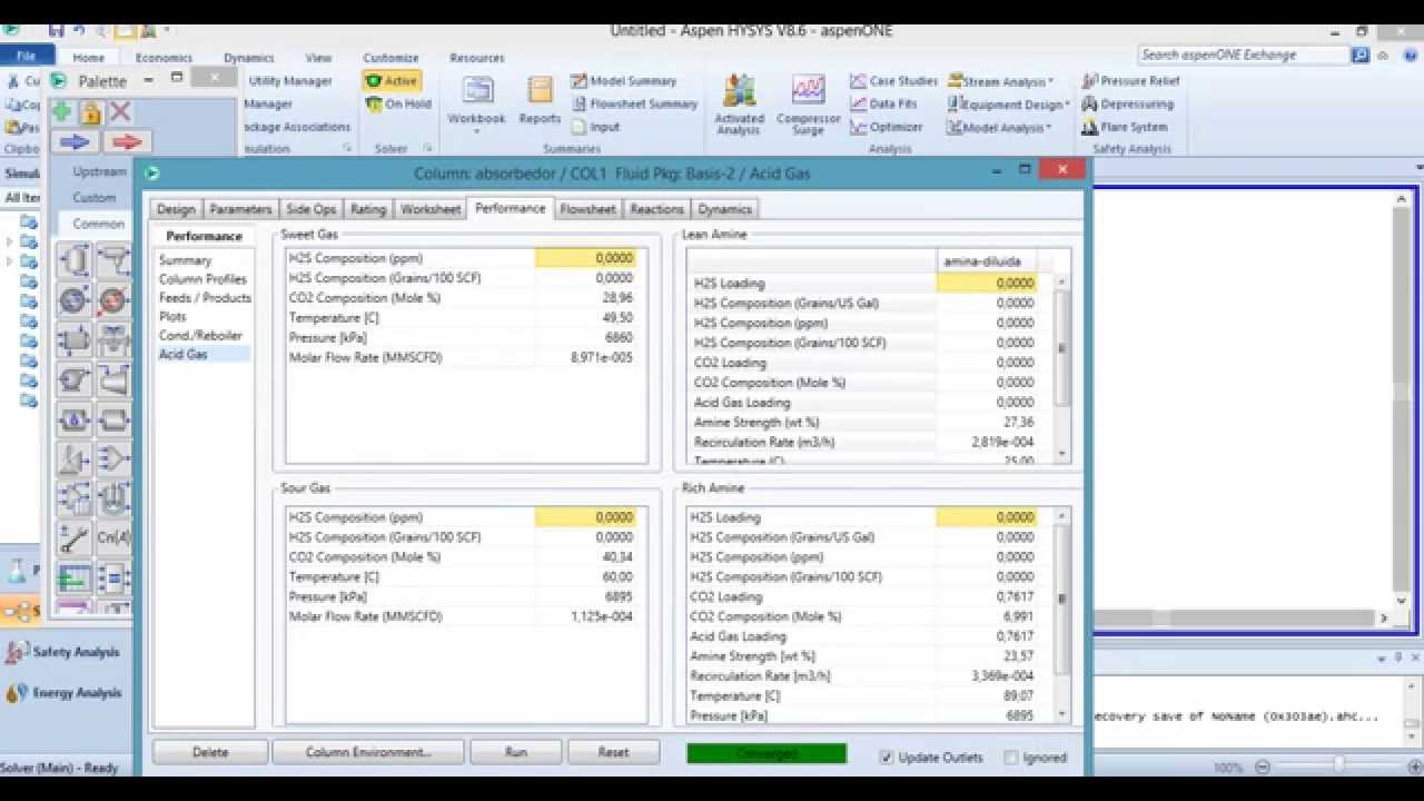 purificación de biogás con AMINAS HYSYS V 8.6