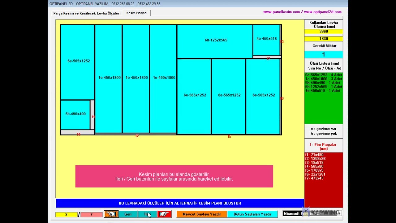 2D Panel Cutting Optimizer / Firesiz Sunta Kesim Programı