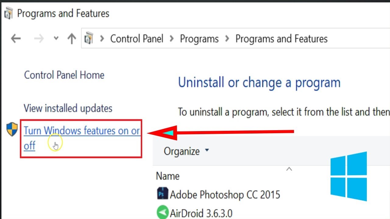 How to turn 'Windows features On or Off' in Windows 10?