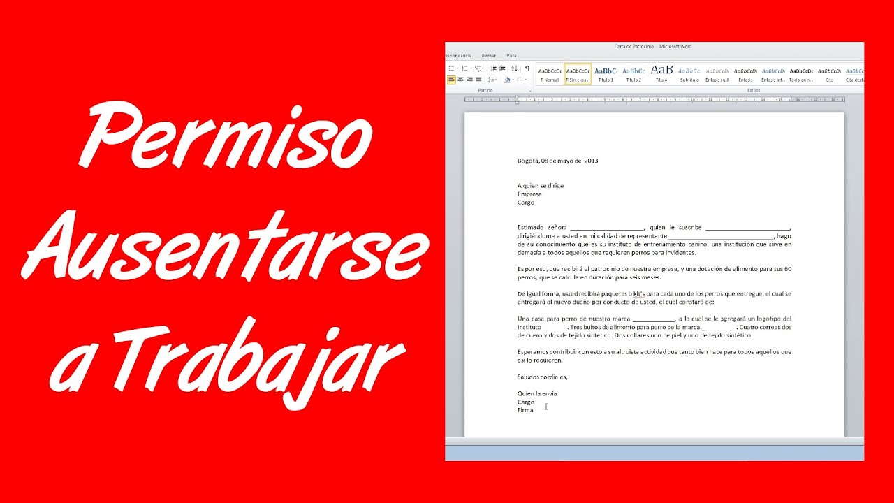 Como hacer una carta de permiso para ausentarse a trabajar 