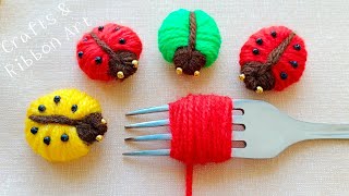 Amazing Ladybug Making Idea with Fork  Easy Woolen Crafts  Hand Embroidery Trick  Sewing Hack