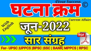 घटना क्रम जून 2022 सार संग्रह || Ghatna Chkra June 2022 Saar sangrah || Topic wise one liner