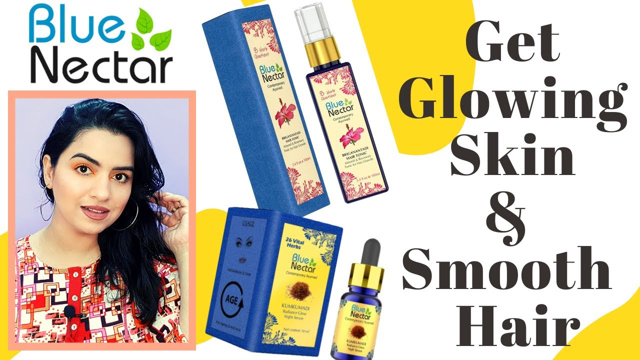 Blue Nectar Ayurvedic Radiance Glow Night Serum | Blue Nectar Hair Tonic & Hair Oil Spray Review