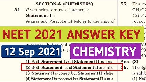 NEET 2021 ANSWER KEY/ NEET 2021 Chemistry ANSWER KEY/NEET Chemistry 2021 ANSWER KEY/12 Sep 2021 NEET