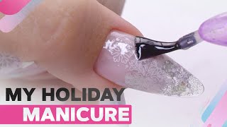 Doing My Own Holiday Manicure | Almond Shape Nail Correction | Aquarium Nail Art