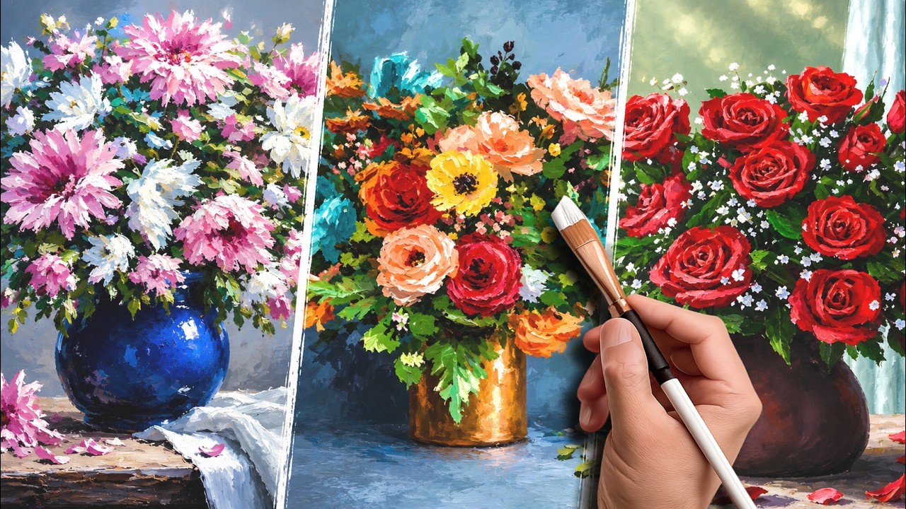Best of Correa Art | FLOWER BOUQUET | ACRYLIC Painting - YouTube
