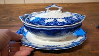 Antique Royal Doulton Egerton Blue and White China Sauce Tureen Set