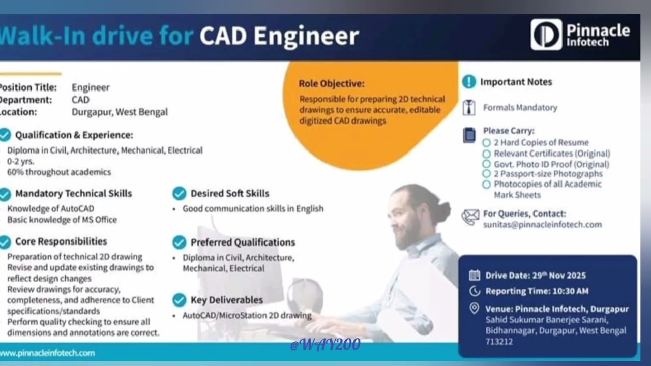 pinnacle infotech cad engineer job vacancy.cad engineer job in durgapur.diploma job vacancy 2025