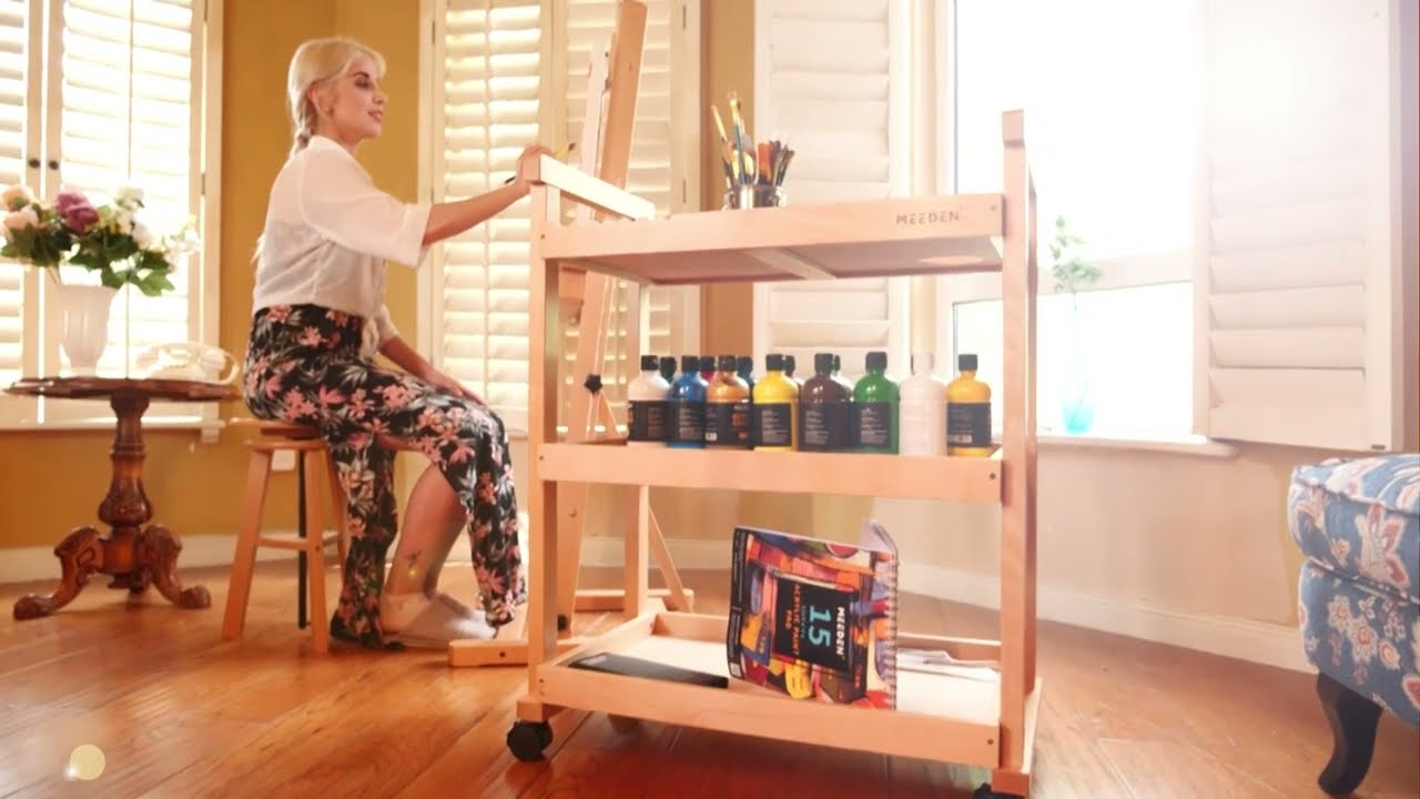 MEEDEN 3-Tier Solid Beech Wood Studio Art Cart