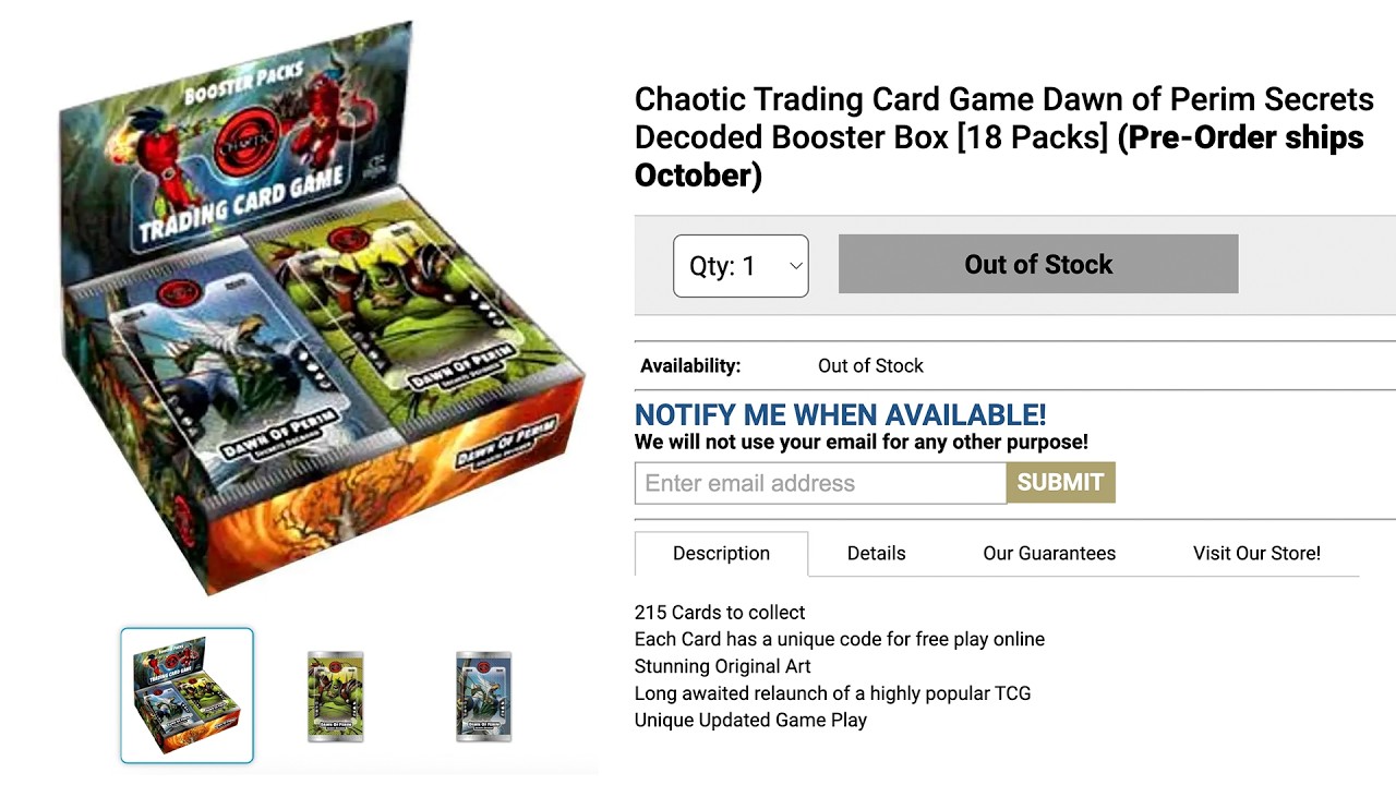 chaotic dawn of perim booster box Chaotic: Trading Card Game The Chaotic online game experience is FREE with the purchase of each Starter Deck and Booster Pack NEW Chaotic TCG products have
