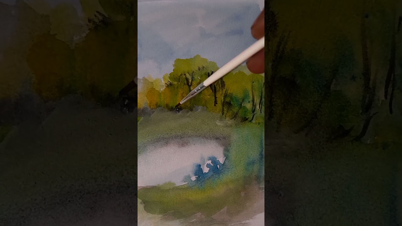 Easy landscape painting | village pond 