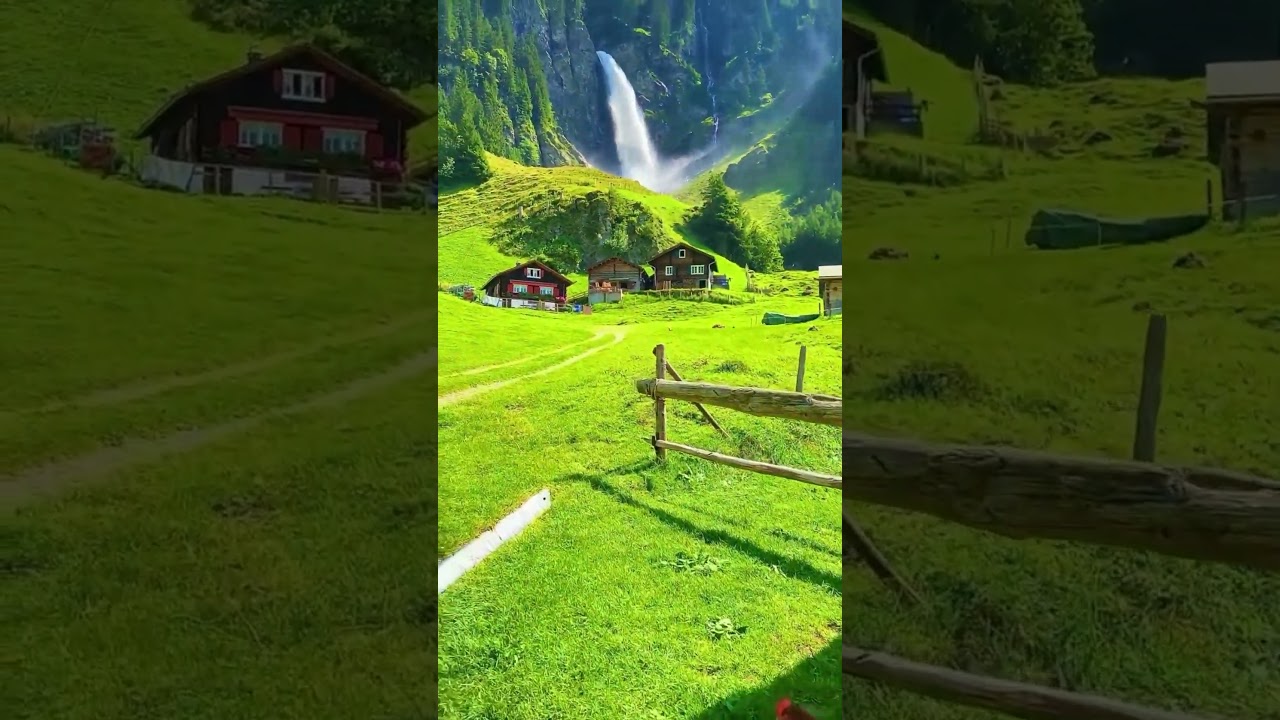 A Peaceful Swiss Village Scene 🇨🇭 | Farms, Waterfalls & Green Fields