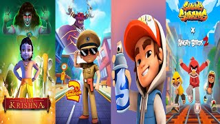 Little singham World Hero, little Krishna Run | Subway Surfers City vs Subway Surfers angry Birds screenshot 4