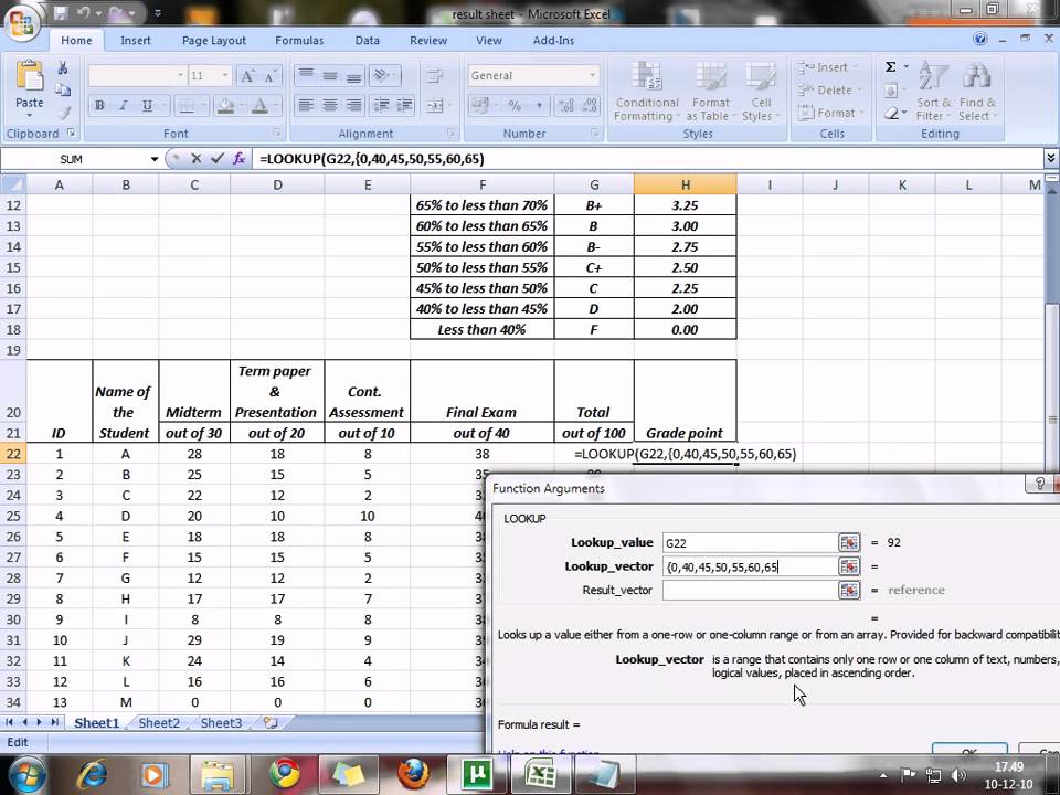 grade sheet excel formula find point we can grade from How using Excel lookup MS grade sheet excel formula find point we can grade from How using Excel lookup MS