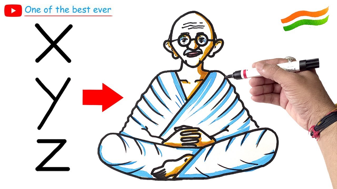 X Y Z से गांधीजी जी का सुंदर चित्र बनाना सीखे । One of the best Mahatma Gandhi drawing on ▶️ Youtube