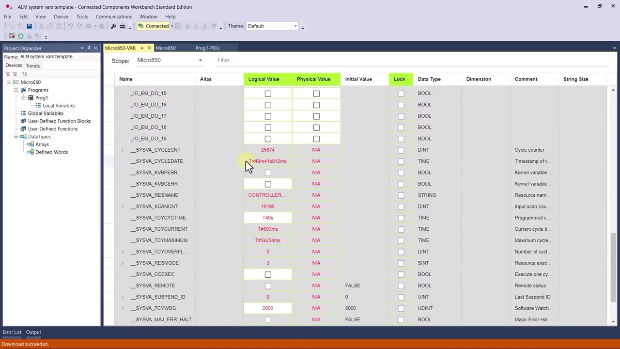 System variables in Allen-Bradley Micro800