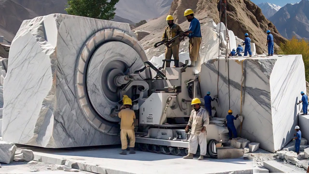 Amazing Manufacturing In a Mountain, The Marble Stone is Being Cut, Very Strange ...