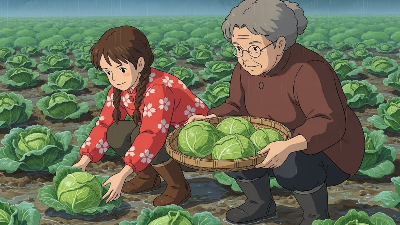 Harvesting Cabbage with Grandma | Studio Ghibli Style