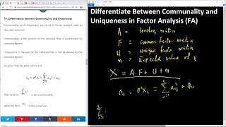 Question 19 -  What is the Difference between Communality and Uniqueness in Factor Analysis