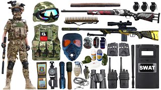 Unpacked special police weapon toy set, M24 sniper rifle, tactical helmet, Glock pistol, bomb dagger