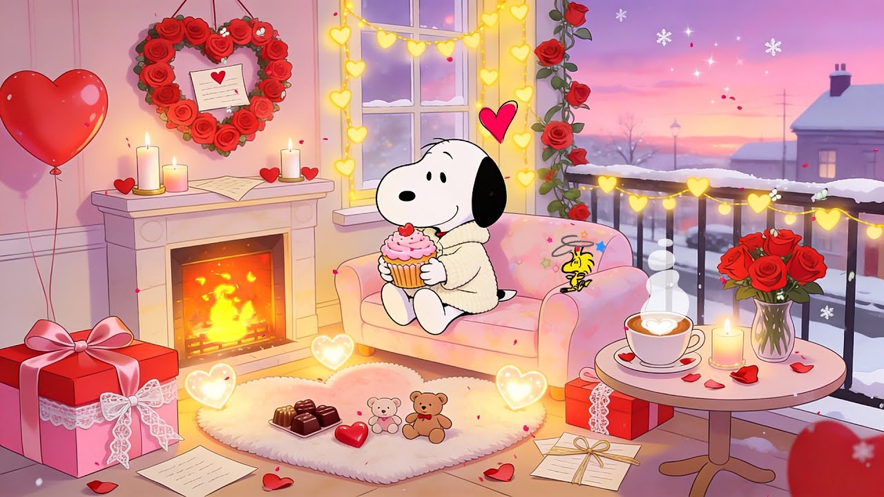 Snoopy’s Cozy Valentine Café 💗 Warm Lofi Beats for Relax & Love