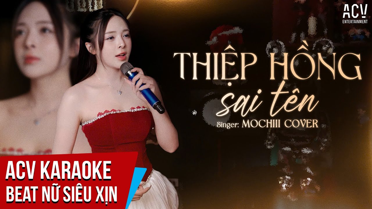 KARAOKE | Thiệp Hồng Sai Tên - Mochiii Cover | Beat Tone Nữ Chuẩn