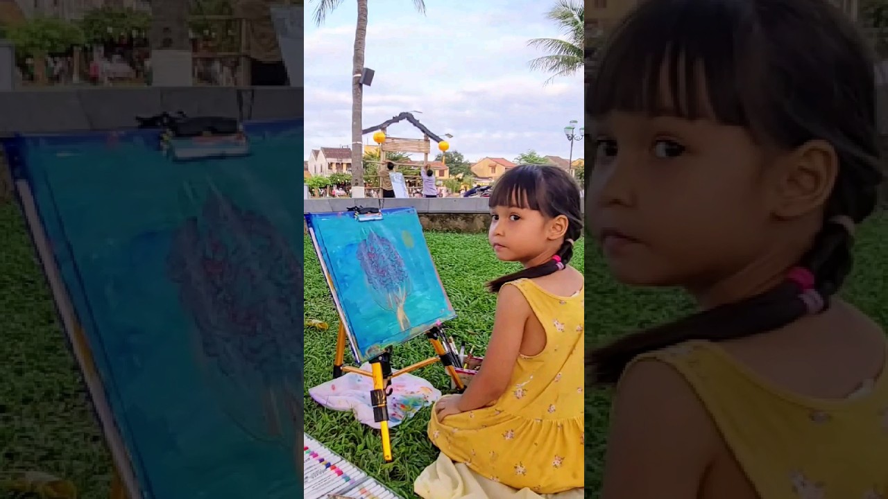 4-year-old kid artist painting in Hoi An, Vietnam | Acrylic painting | Mia Mai Art