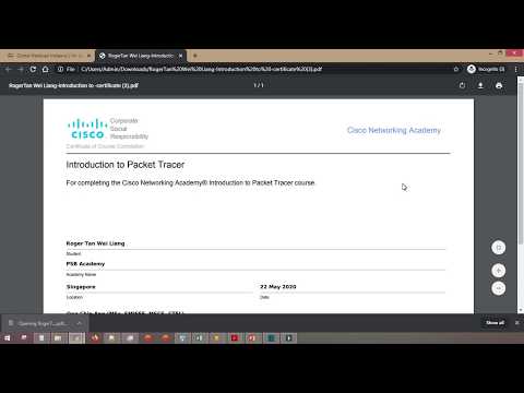 Getting Certificate of Completion for Introduction to Packet Tracer from Netacad