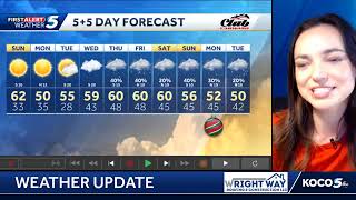 Meteorologist Taylor Cox shows temperatures well above average in the 60s this afternoon.