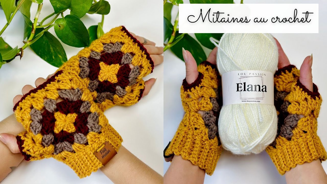 Comment faire des mitaines au crochet 🧶 Carré granny square Tuto