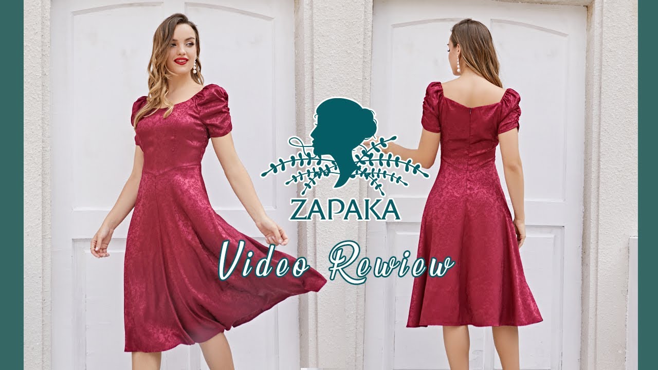 💕 💝Zapaka Women Red Party Dress Short Sleeves Square Neck Christmas Dress