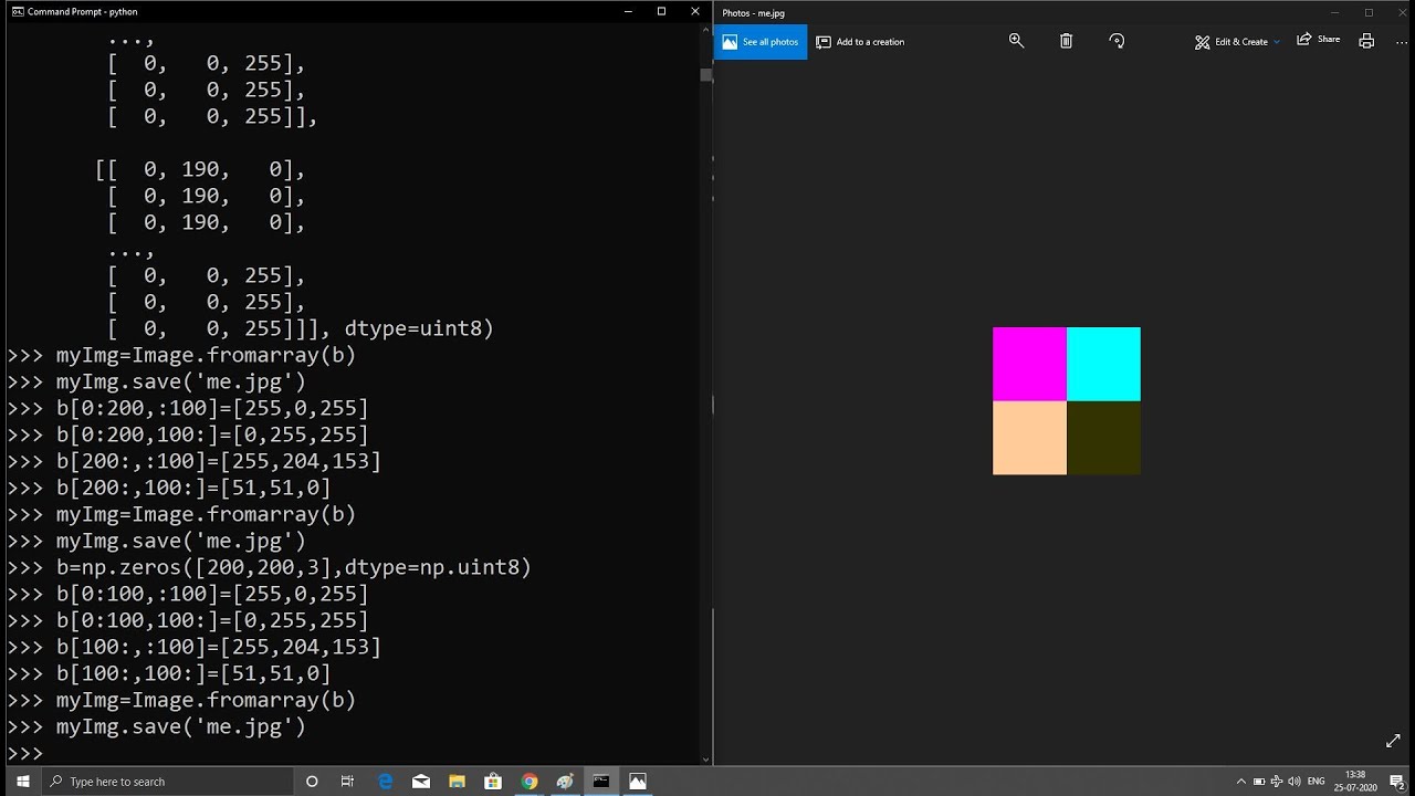 python 53 numpy Basic 2D IMAGE Creation,array to image - YouTube