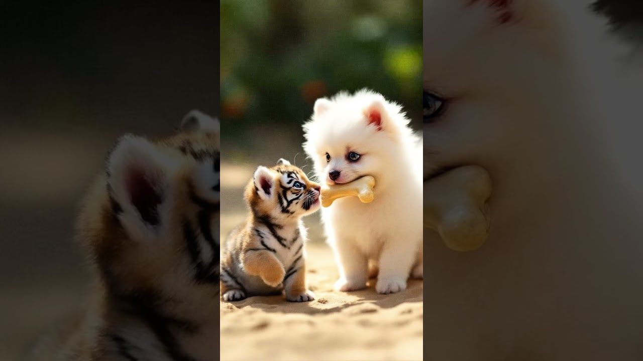 Cute puppy saves poor little tiger cub🐶           