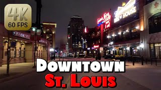 Driving Around Downtown St. Louis, MO at Night in 4k Video