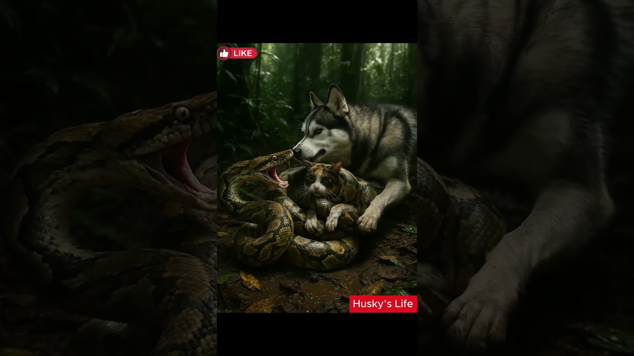 Husky Rescues Cat From Snake Attack! The Brave Escape!