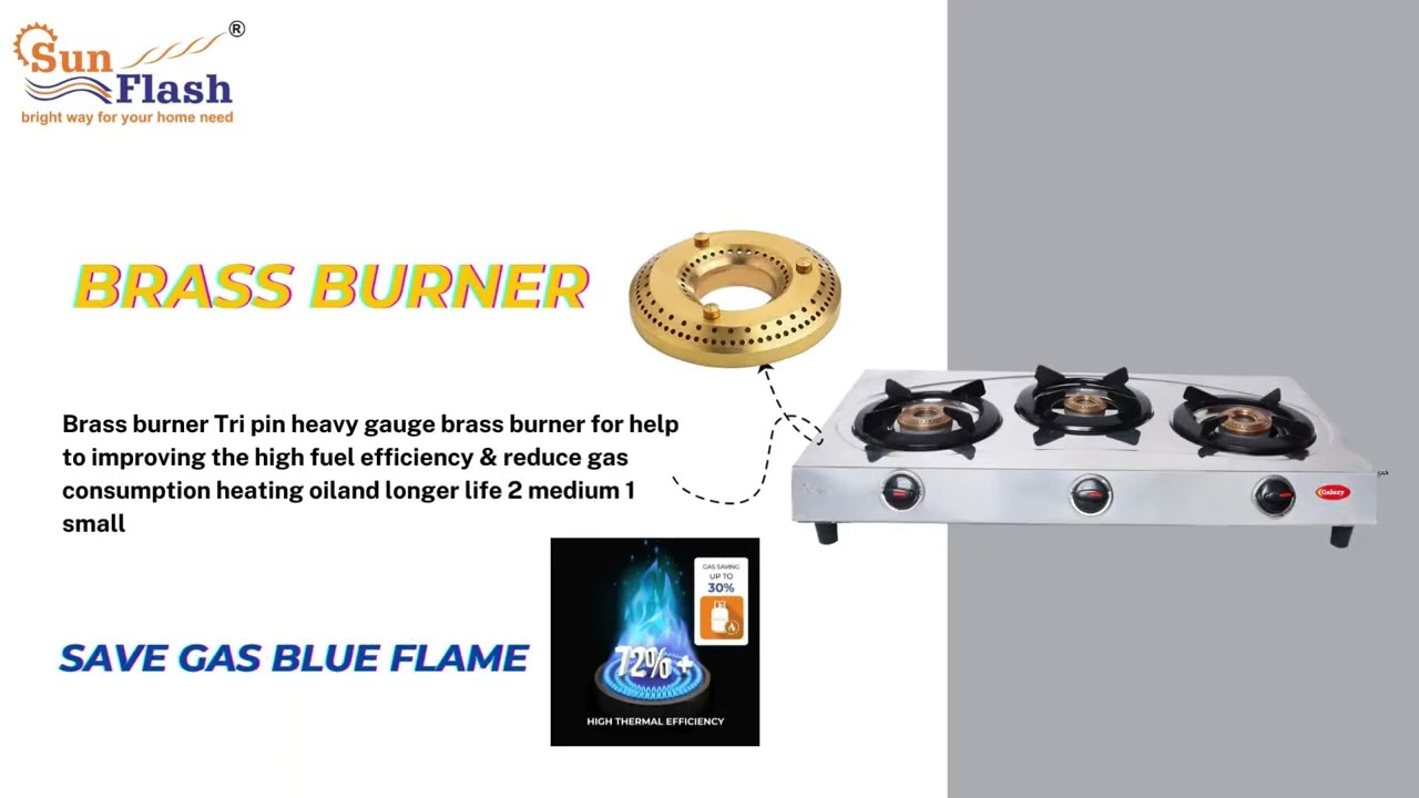 Sun Flash 3 Burner Manual Steel Gas Stove