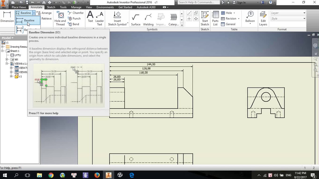 Dimension Inventor Hướng dẫn sử dụng lệnh Dimension (Drawing-Inventor) - YouTube