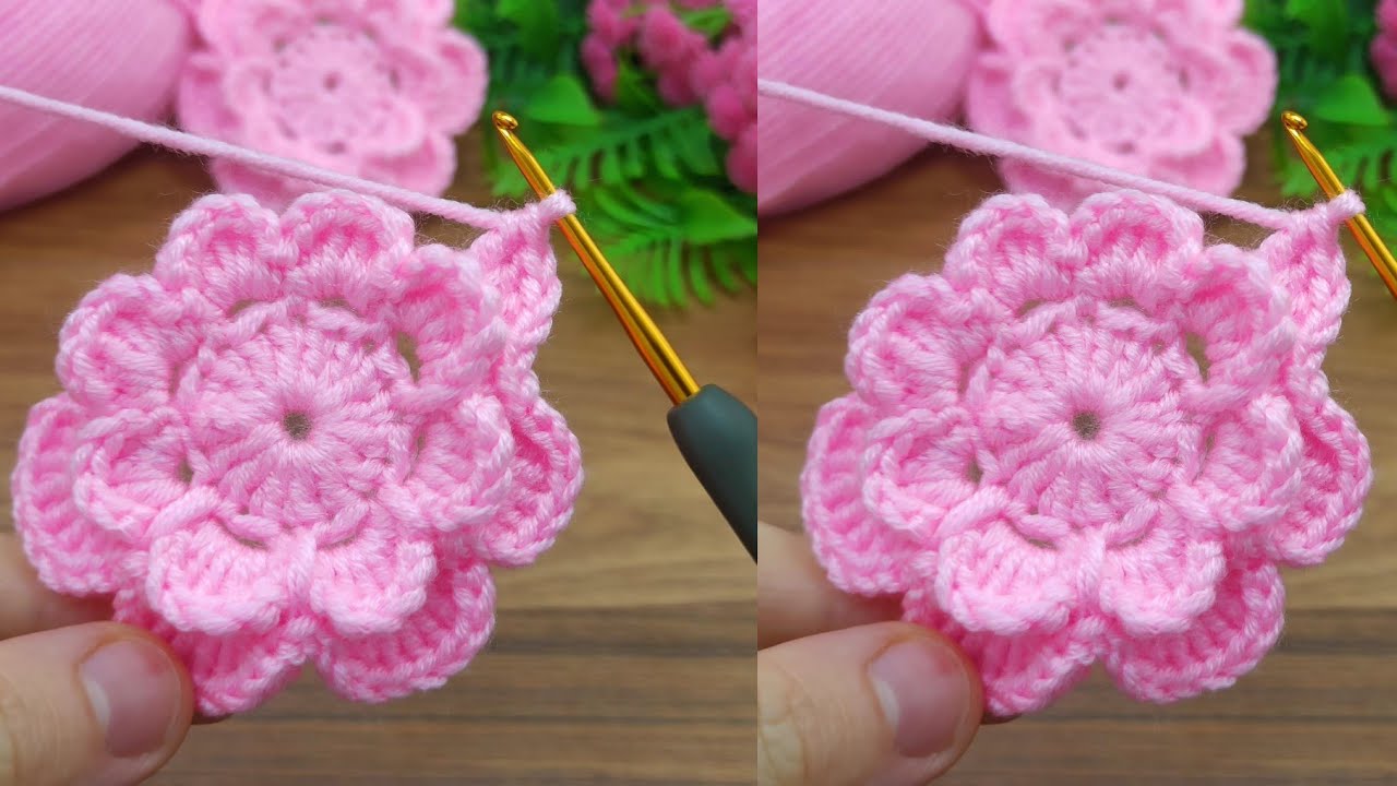 Wow!! This motif was so cute! crochet pink colored motif explanation #crochet #knitting