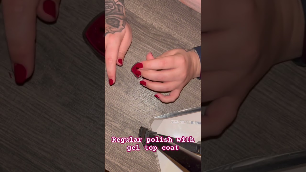Regular polish with a gel topcoat and basecoat ￼