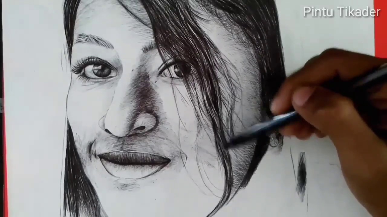 Portrait art | Pen Sketch | Pintu Tikader - YouTube