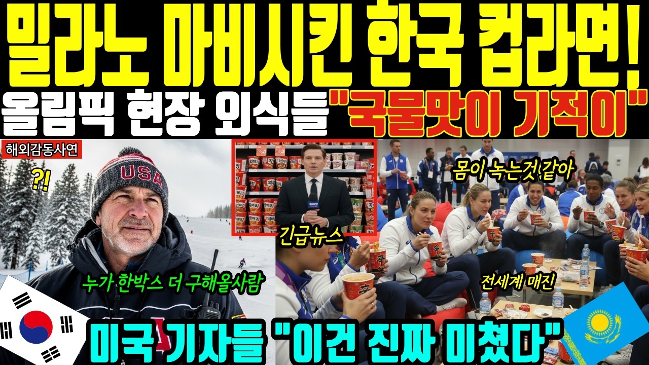 [해외감동사연]  밀라노 선수촌 발칵 올림픽 에 한국 태국기와  컵라면 위력! 미국 언론 취재 중 폭풍 오열한 기적