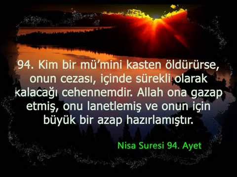 Nisa suresi Türkçe meal 92, 93 ve 94. ayetler