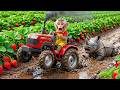 Monkey Farmer Drives Tractor to UNBELIEVABLE Rescue Baby Rhino From Deep Mud!