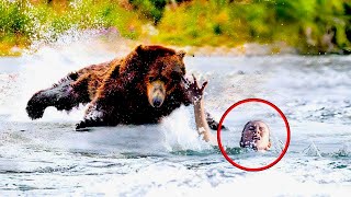 The woman was drowning in the water. The bear, seeing this, did something shocking!