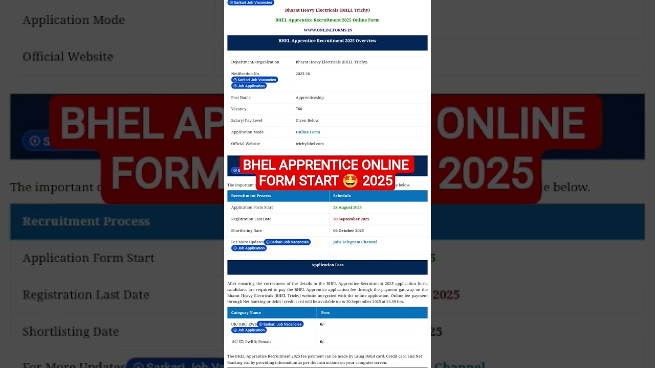 BHEL APPRENTICE NEW VACANCY 2025🤩/Bhel Apprentice New Vacancy Out 2025/